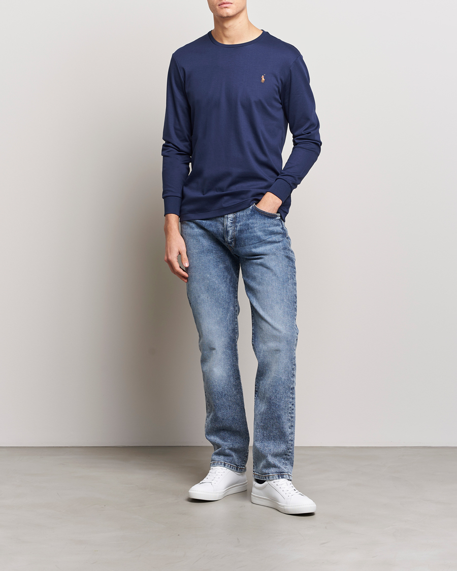 Herre | T-Shirts | Polo Ralph Lauren | Luxury Pima Cotton Long Sleeve Tee French Navy