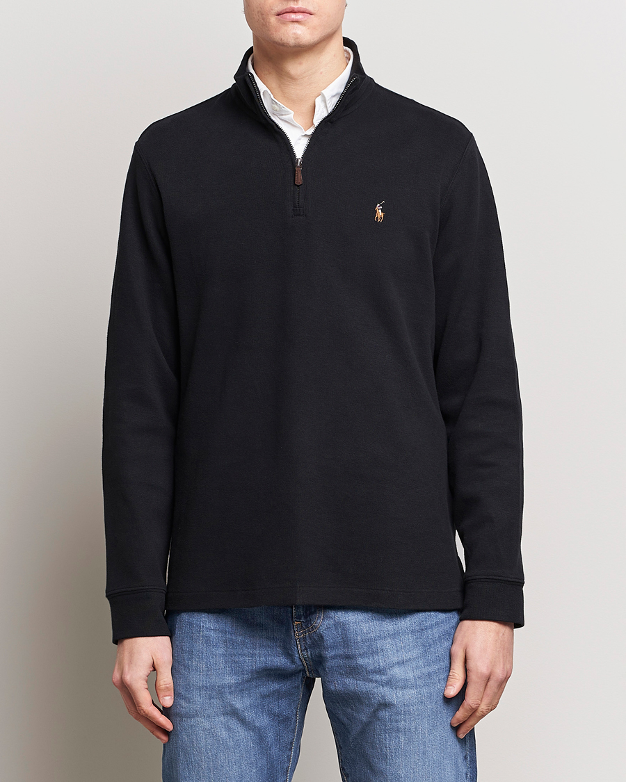 Herre | 30% salg | Polo Ralph Lauren | Double Knit Jaquard Half Zip Sweater Black