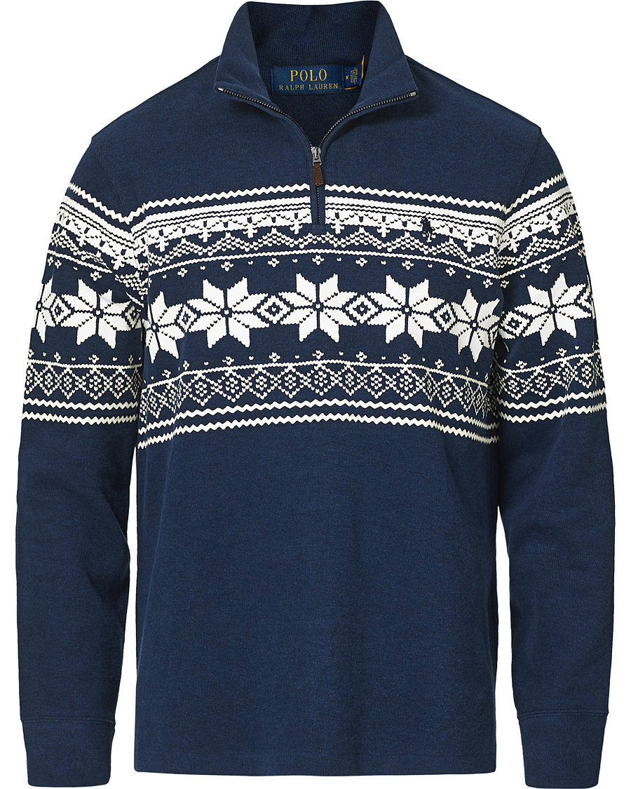 Herre | Gensere | Polo Ralph Lauren | Winter Double Knit Half Zip Sweater Blue Heather