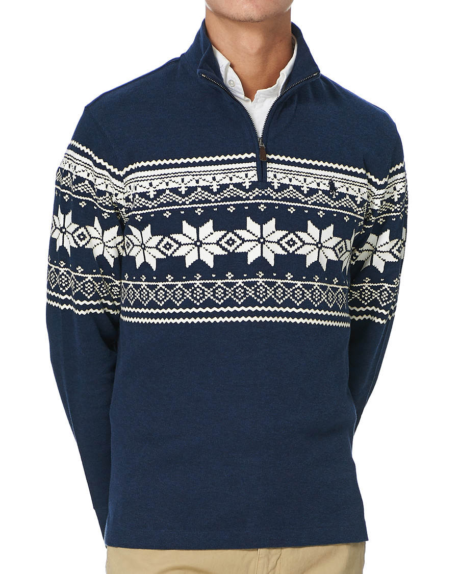 Herre | Gensere | Polo Ralph Lauren | Winter Double Knit Half Zip Sweater Blue Heather