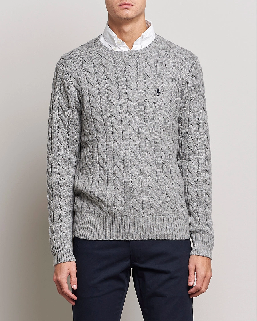 Herre | Strikkede gensere | Polo Ralph Lauren | Cotton Cable Pullover Fawn Grey Heather