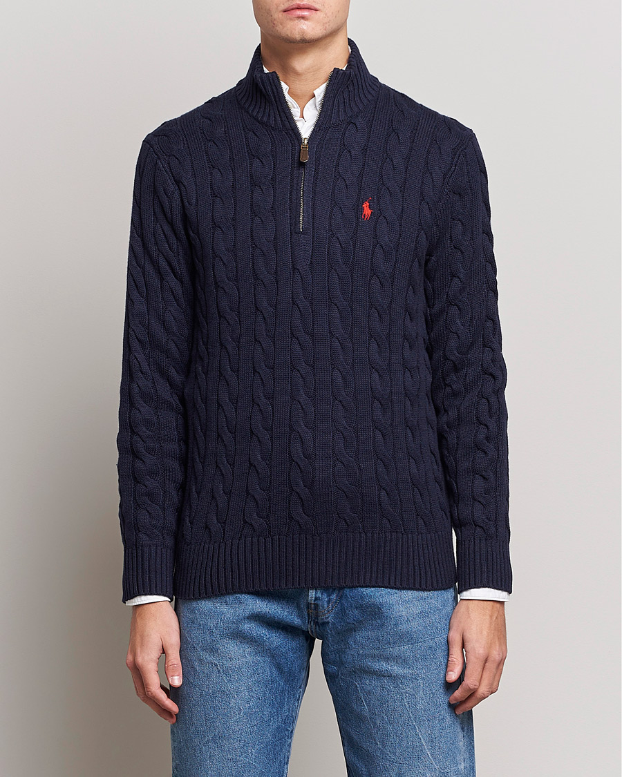 Herre | Preppy Authentic | Polo Ralph Lauren | Cotton Cable Half Zip Sweater Hunter Navy