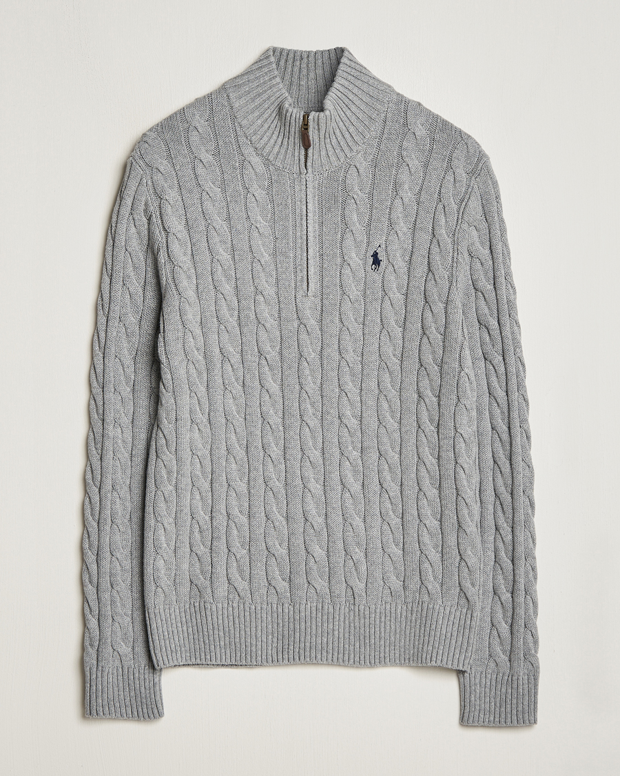 Herre |  | Polo Ralph Lauren | Cotton Cable Half Zip Sweater Fawn Grey Heather