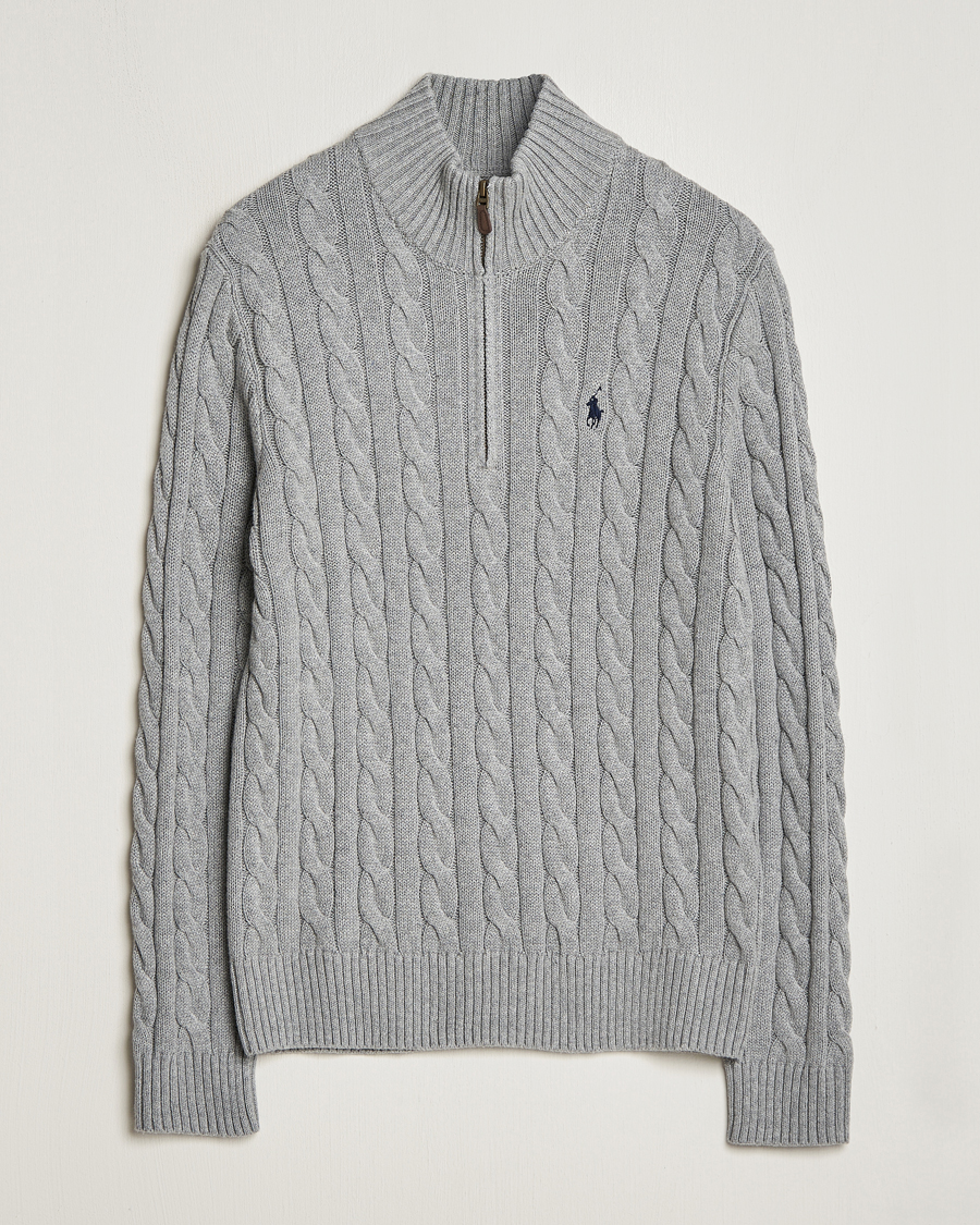 Herre | Gensere | Polo Ralph Lauren | Cotton Cable Half Zip Fawn Grey Heather
