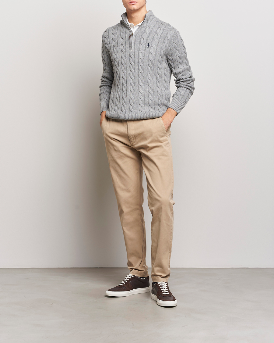 Herre | Gensere | Polo Ralph Lauren | Cotton Cable Half Zip Fawn Grey Heather