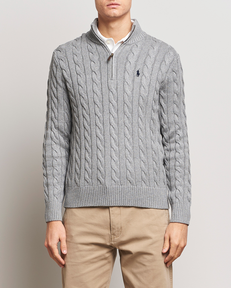 Herre | Gensere | Polo Ralph Lauren | Cotton Cable Half Zip Fawn Grey Heather