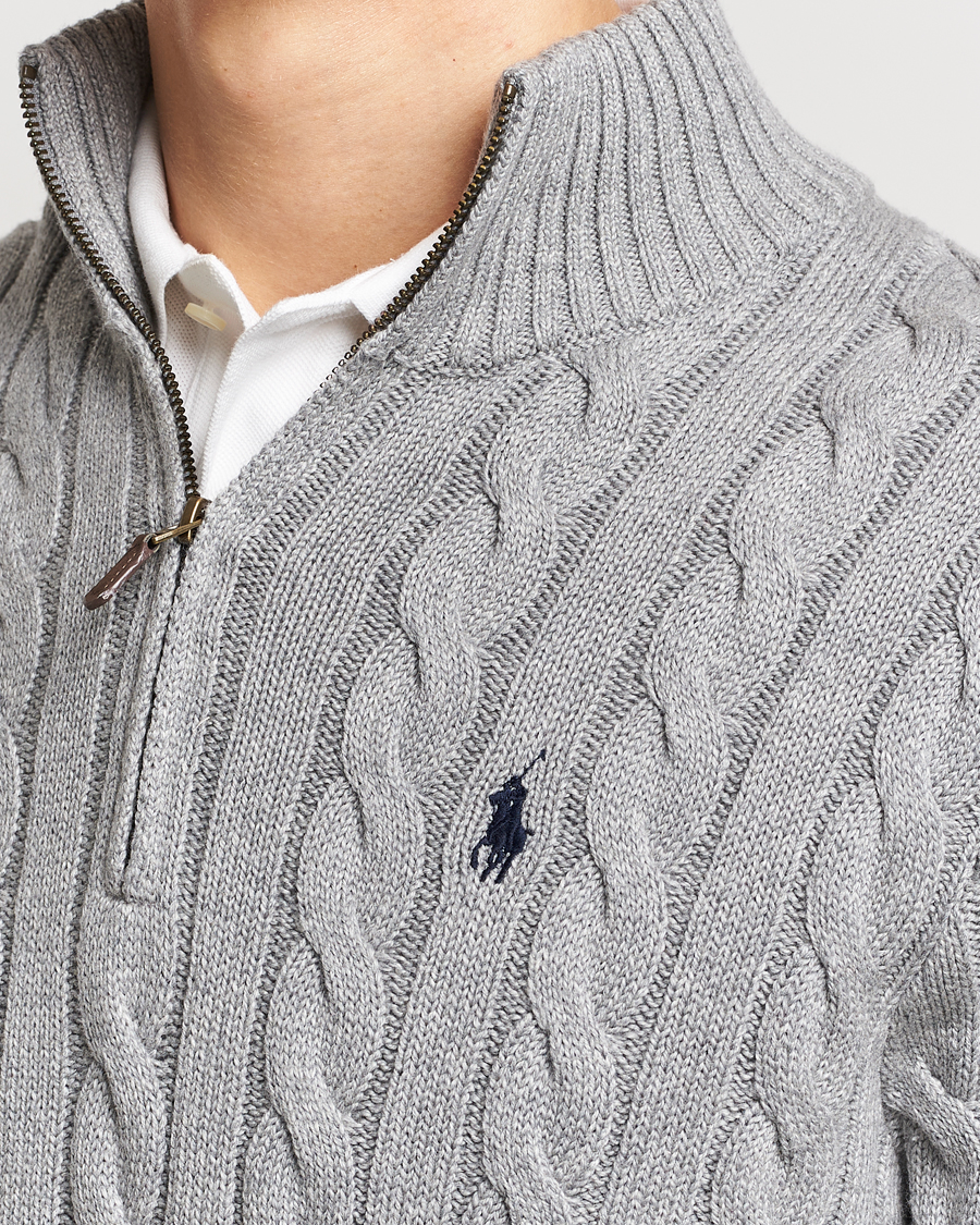 Herre | Gensere | Polo Ralph Lauren | Cotton Cable Half Zip Fawn Grey Heather