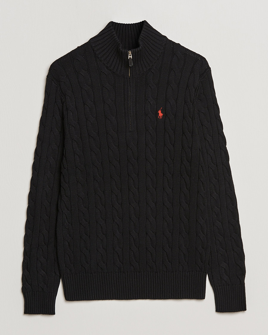 Herre | Gensere | Polo Ralph Lauren | Cotton Cable Half Zip Polo Black