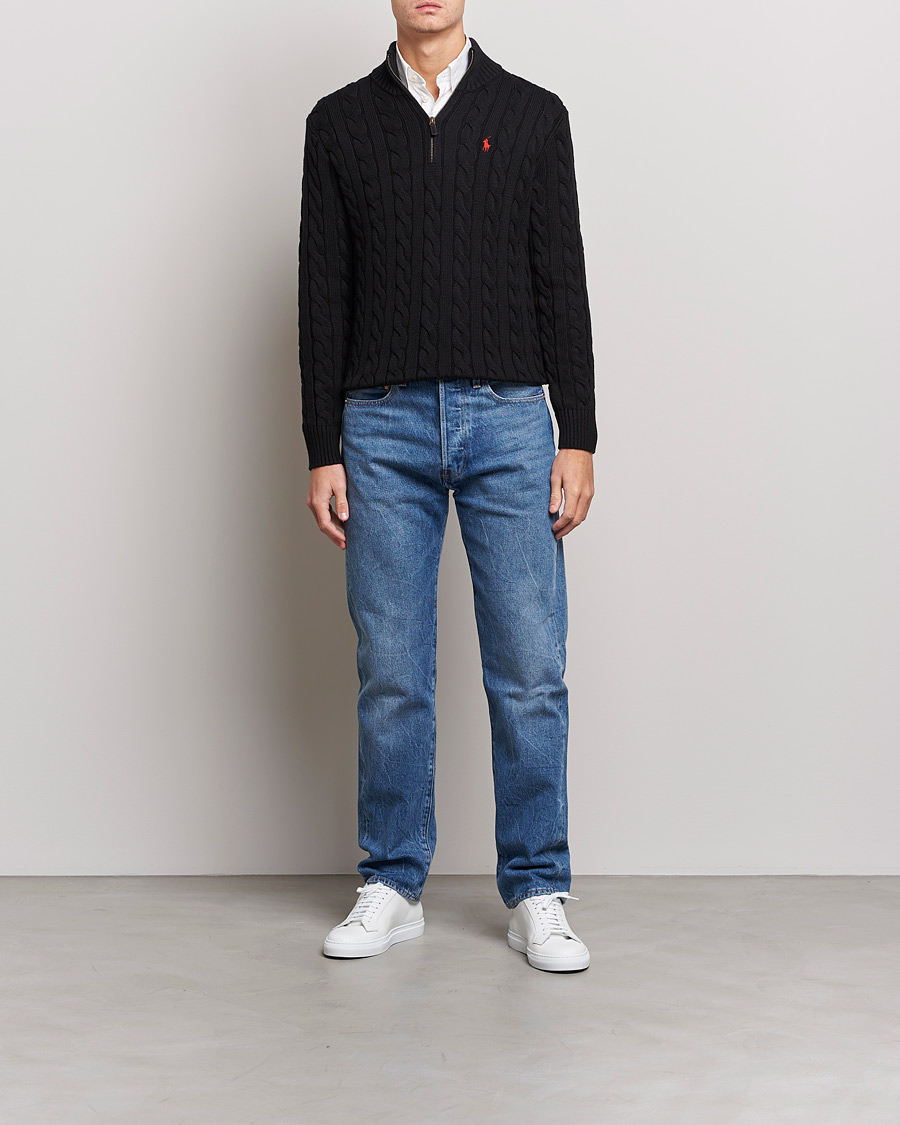 Herre | Zip-gensere | Polo Ralph Lauren | Cotton Cable Half Zip Sweater Black