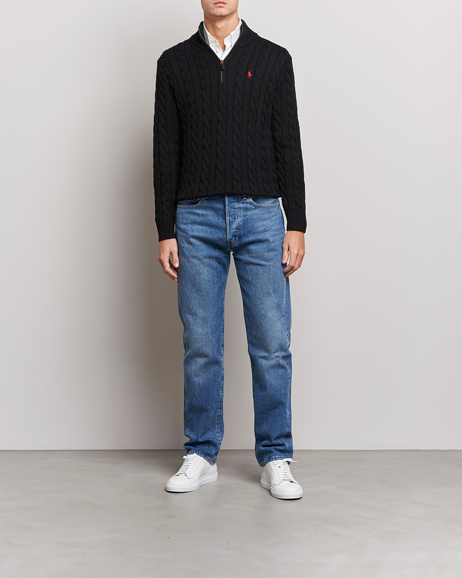 Herre | Gensere | Polo Ralph Lauren | Cotton Cable Half Zip Polo Black