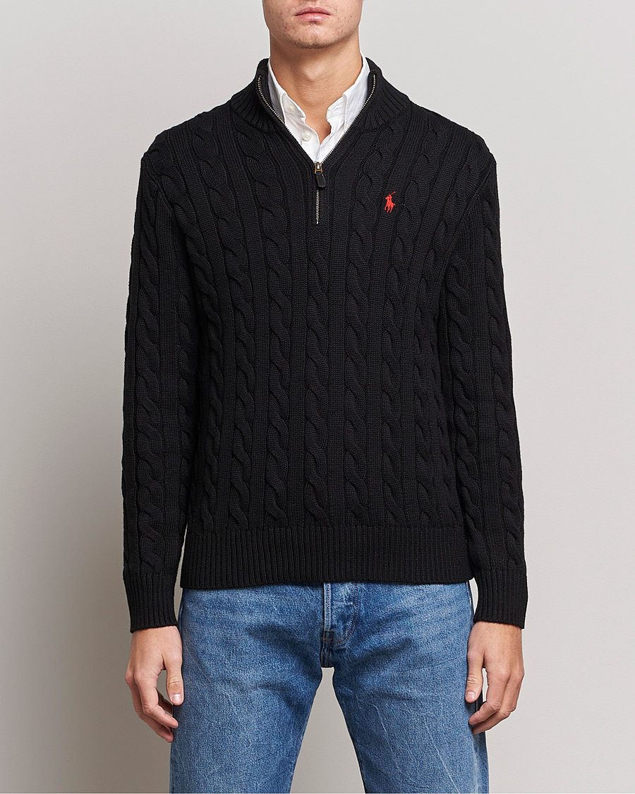 Herre | Preppy Authentic | Polo Ralph Lauren | Cotton Cable Half Zip Sweater Black