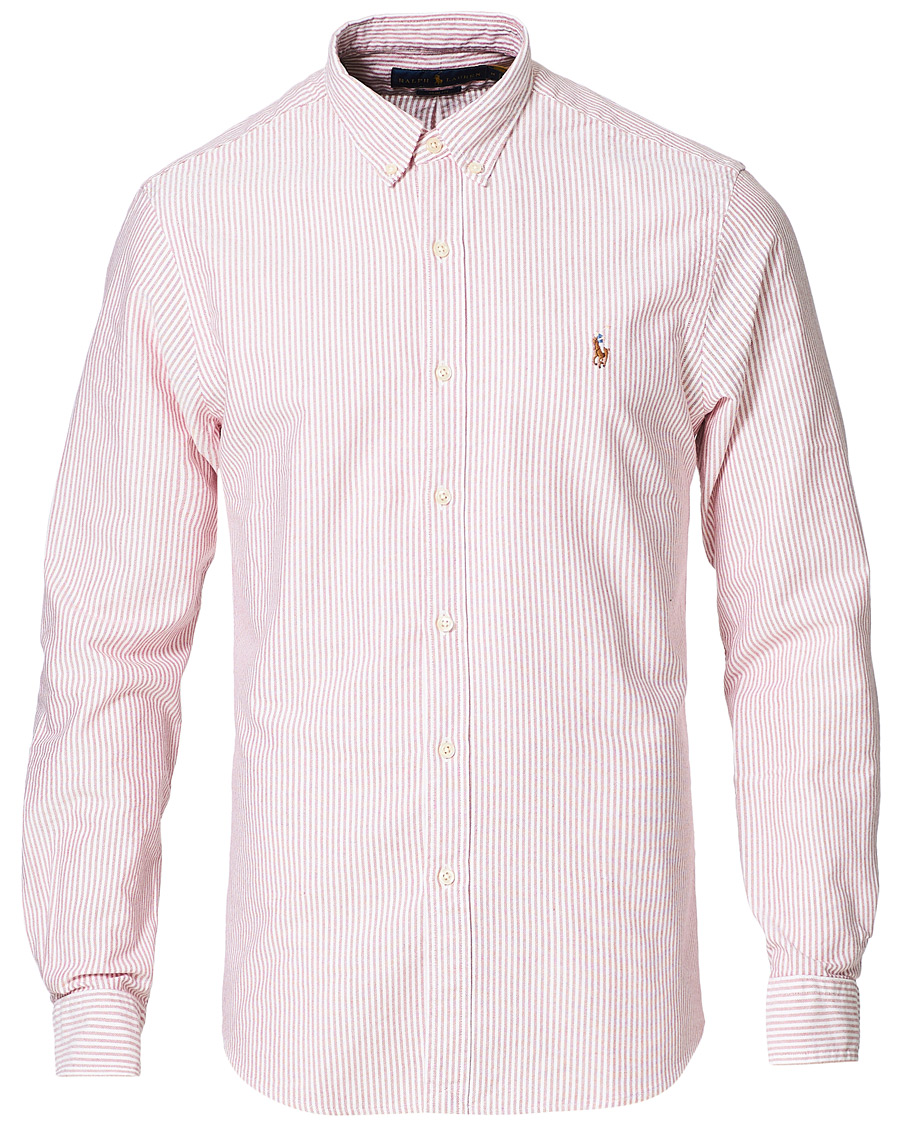 Herre | Skjorter | Polo Ralph Lauren | Slim Fit Striped Oxford Shirt Burgundy/White