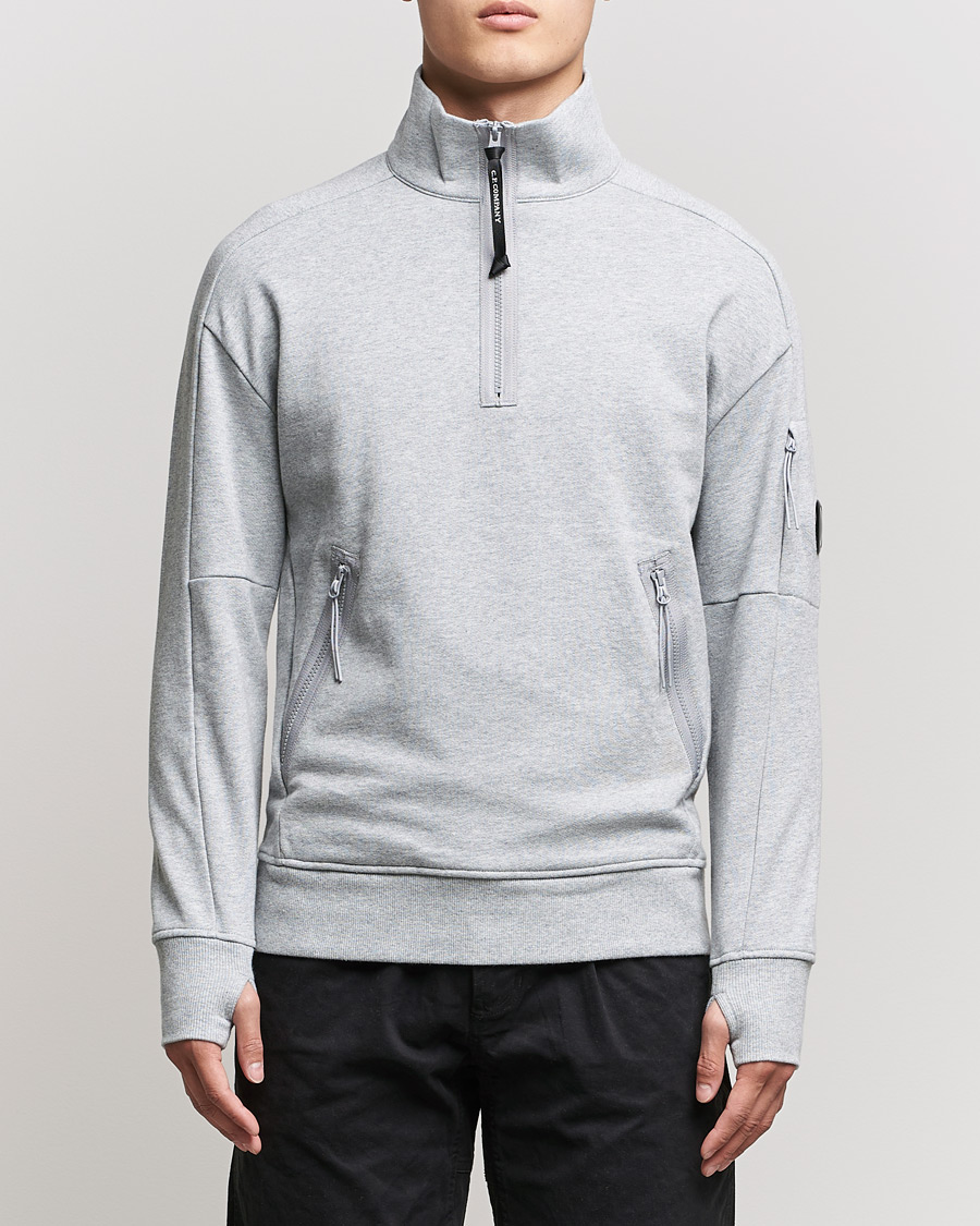 Herre | C.P. Company | C.P. Company | Diagonal Raised Fleece Half Zip Lens Sweatshirt Grey Mel