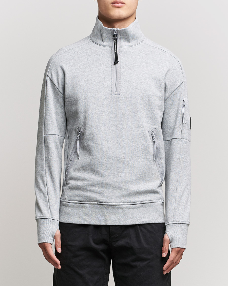 Herre | Gensere | C.P. Company | Diagonal Raised Fleece Half Zip Lens Sweatshirt Grey Mel
