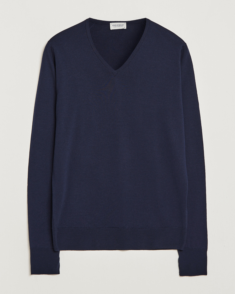 Herre | Gensere | John Smedley | Bobby Extra Fine Merino V-Neck Pullover Midnight