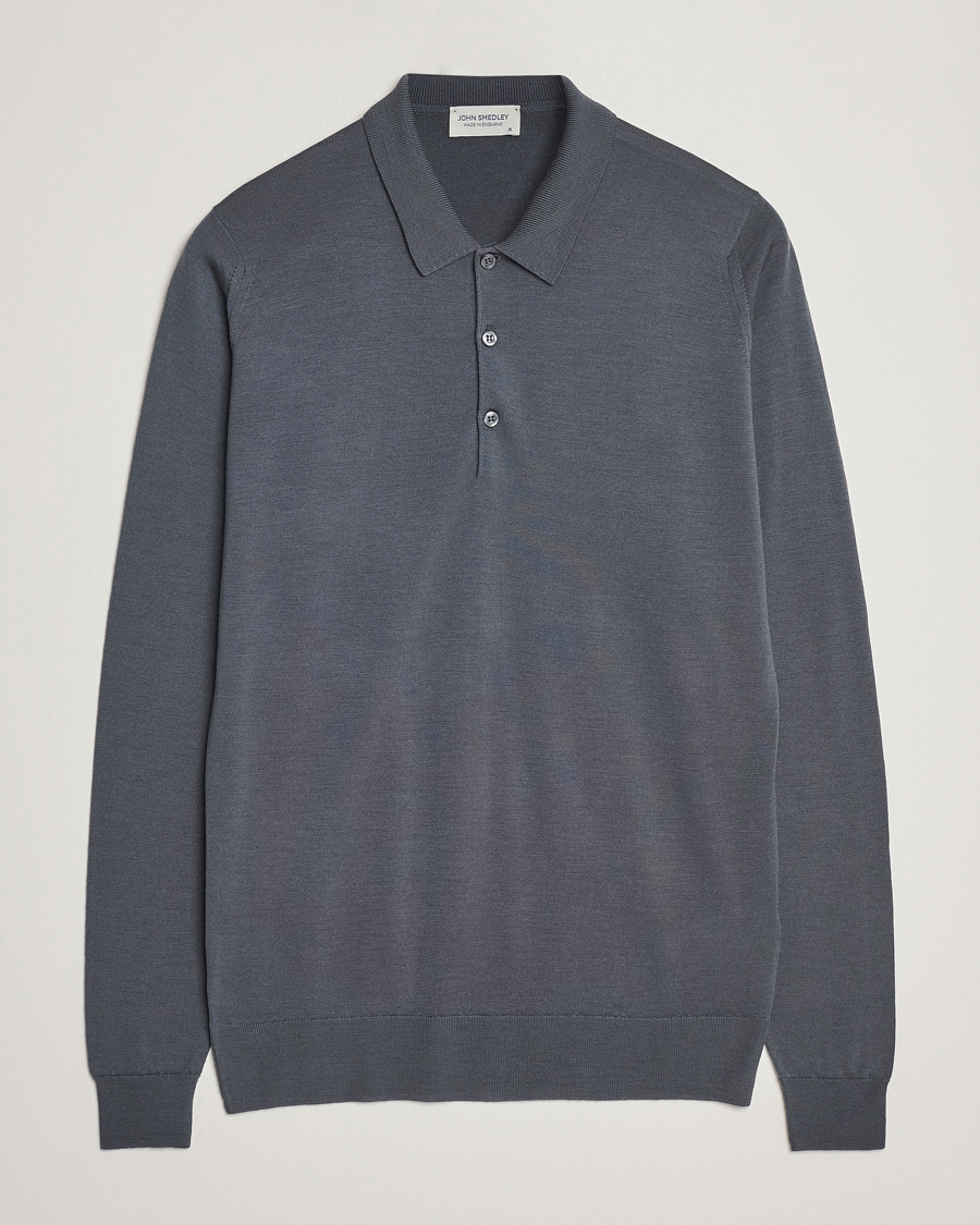 Herre | Gensere | John Smedley | Belper Extra Fine Merino Polo Pullover Slate Grey