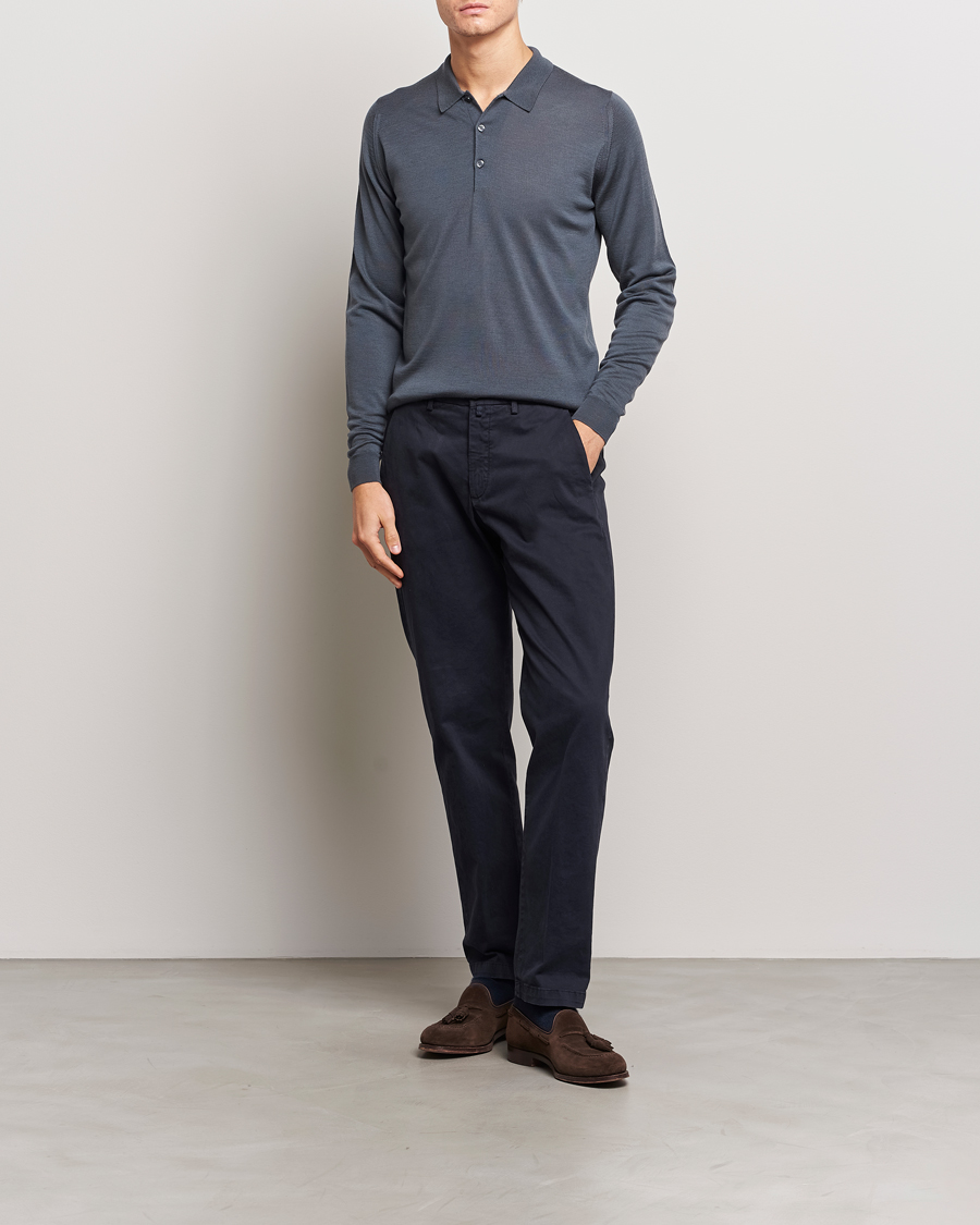 Herre | Gensere | John Smedley | Belper Extra Fine Merino Polo Pullover Slate Grey