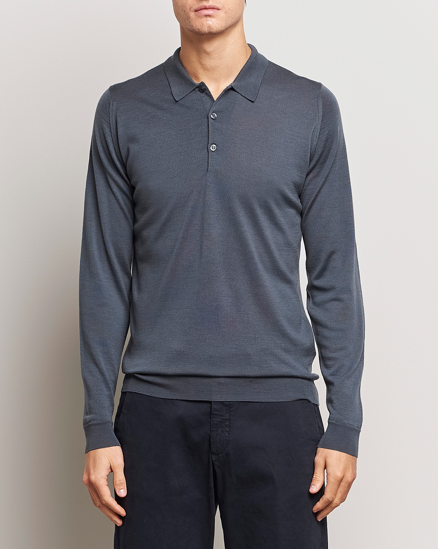 Herre | Strikkede pikéer | John Smedley | Belper Extra Fine Merino Polo Pullover Slate Grey