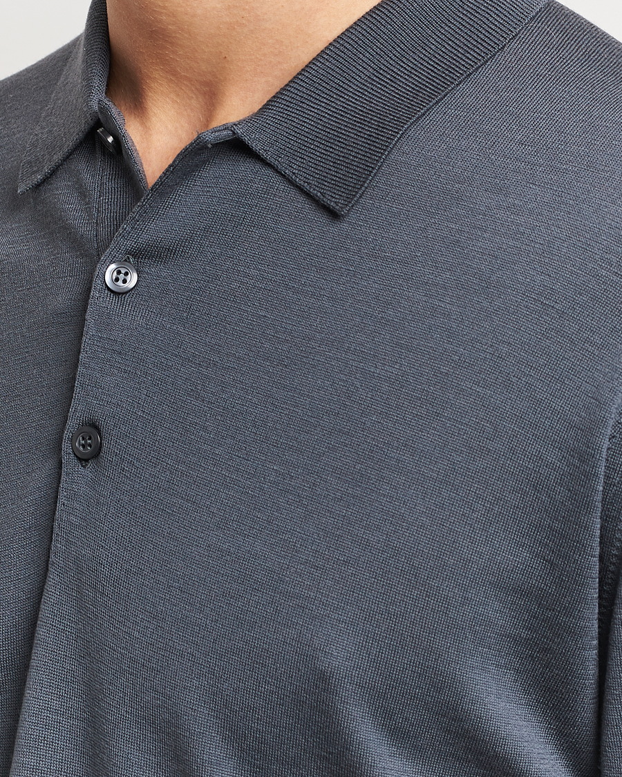 Herre | Gensere | John Smedley | Belper Extra Fine Merino Polo Pullover Slate Grey
