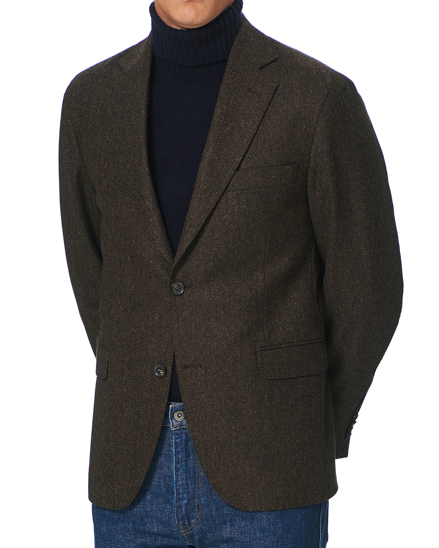Herre | Dressjakker | Oscar Jacobson | Fogerty Moon Herringbone Tweed Blazer Brown