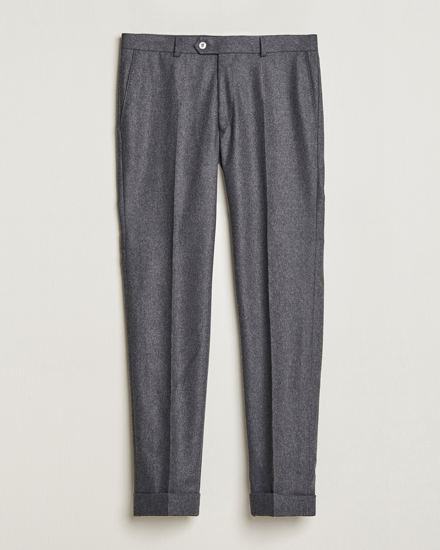 Herre | Bukser | Oscar Jacobson | Denz Turn Up Flannel Trousers Grey Melange