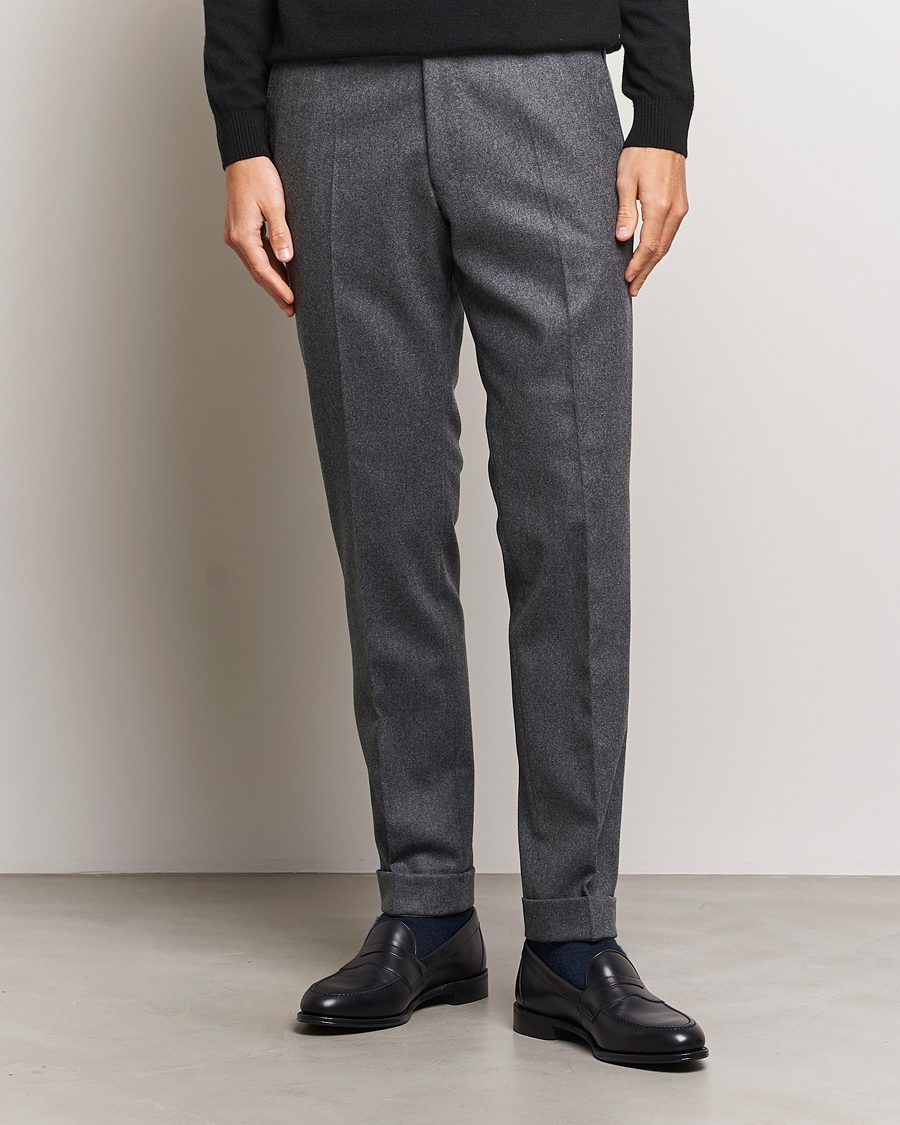 Herre | Oscar Jacobson | Oscar Jacobson | Denz Turn Up Flannel Trousers Grey Melange