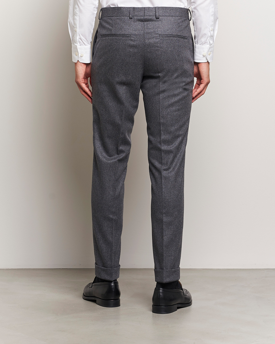 Herre | Bukser | Oscar Jacobson | Denz Turn Up Flannel Trousers Grey Melange