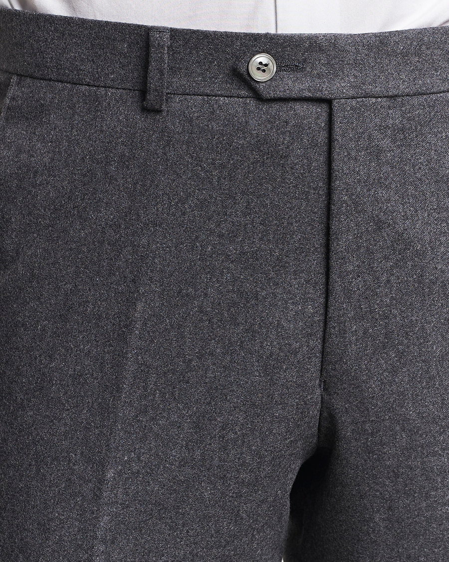 Herre | Bukser | Oscar Jacobson | Denz Turn Up Flannel Trousers Grey Melange