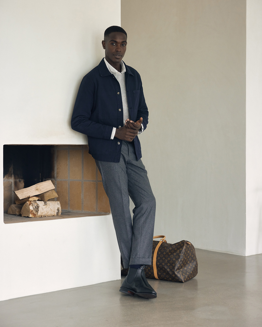 Herre | Bukser | Oscar Jacobson | Denz Turn Up Flannel Trousers Grey Melange