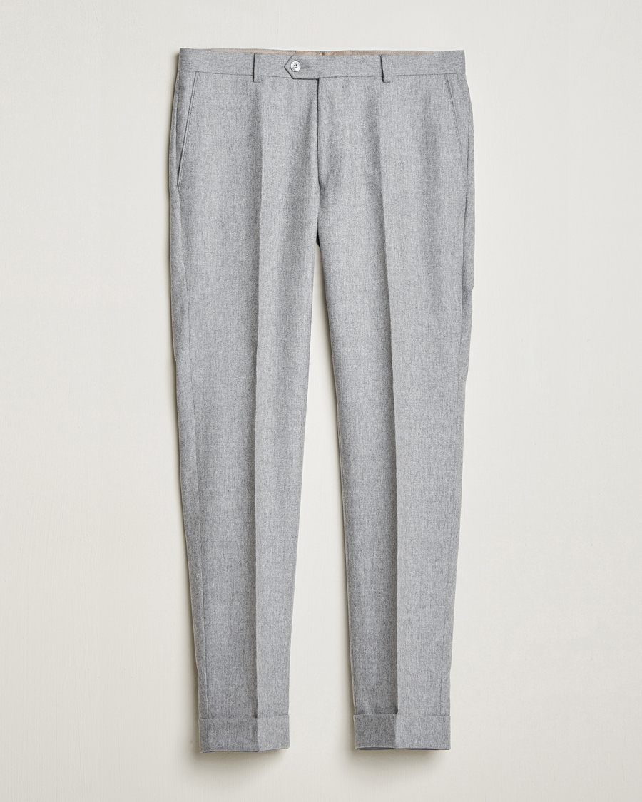 Herre |  | Oscar Jacobson | Denz Turn Up Flannel Trousers Light Grey Melange