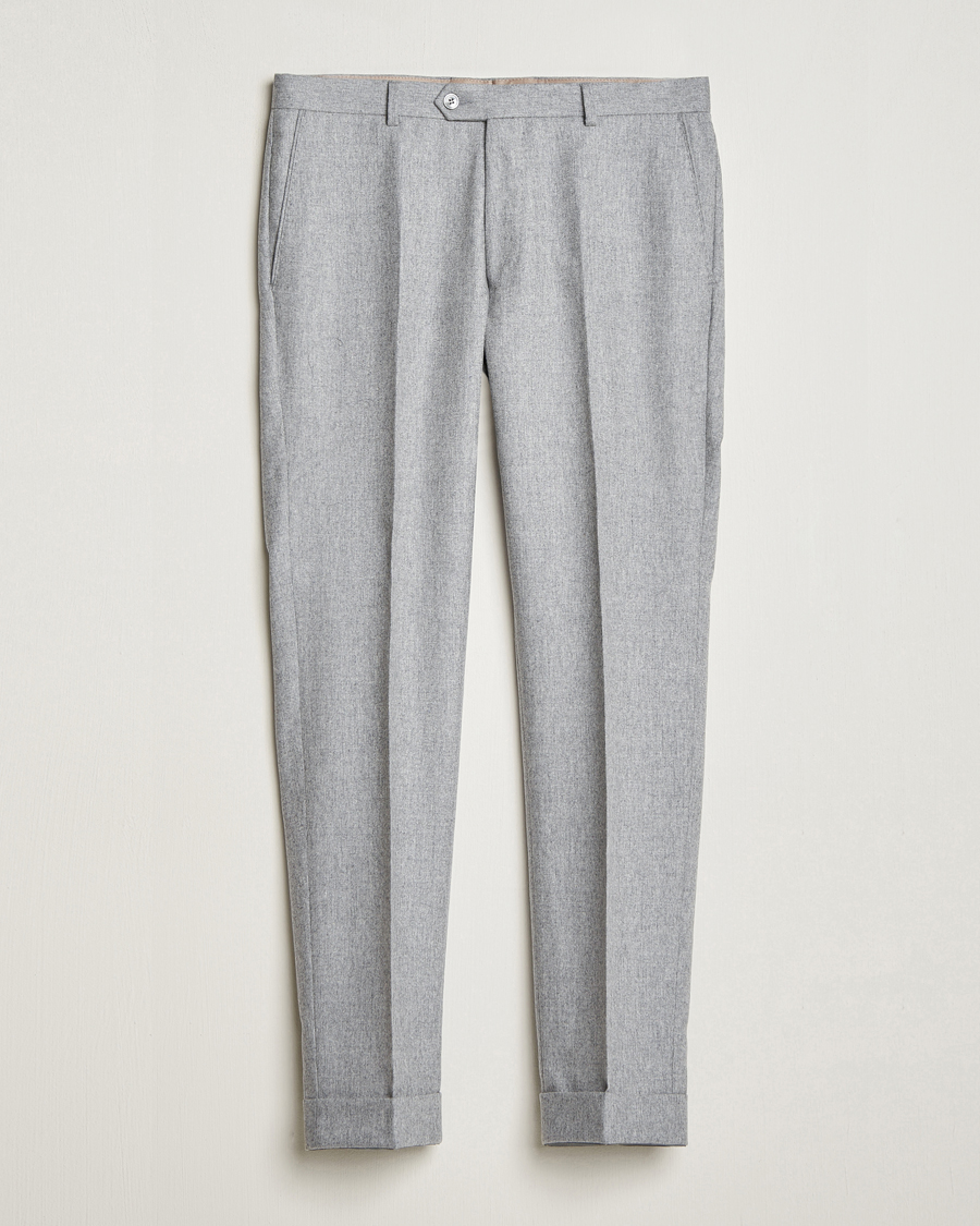 Herre | Bukser | Oscar Jacobson | Denz Turn Up Flannel Trousers Light Grey Melang