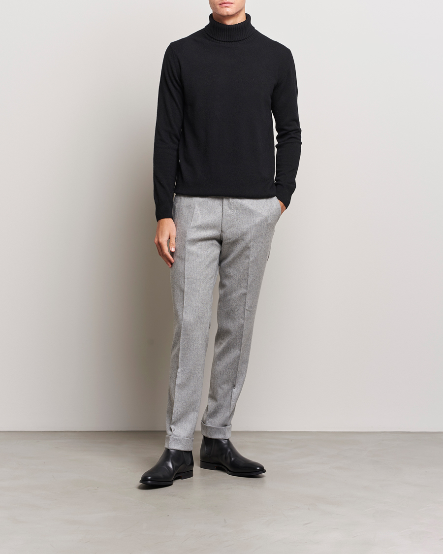 Herre | Klær | Oscar Jacobson | Denz Turn Up Flannel Trousers Light Grey