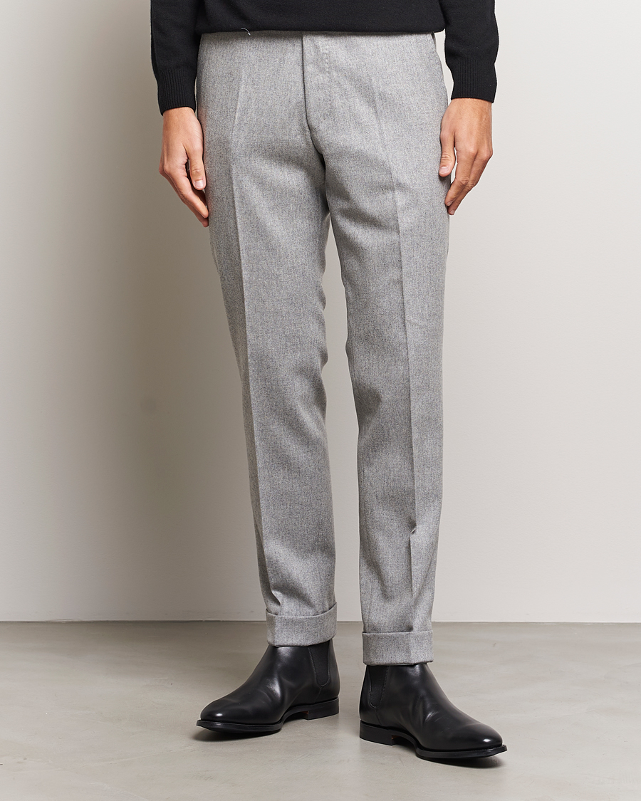 Herre | Oscar Jacobson | Oscar Jacobson | Denz Turn Up Flannel Trousers Light Grey Melange