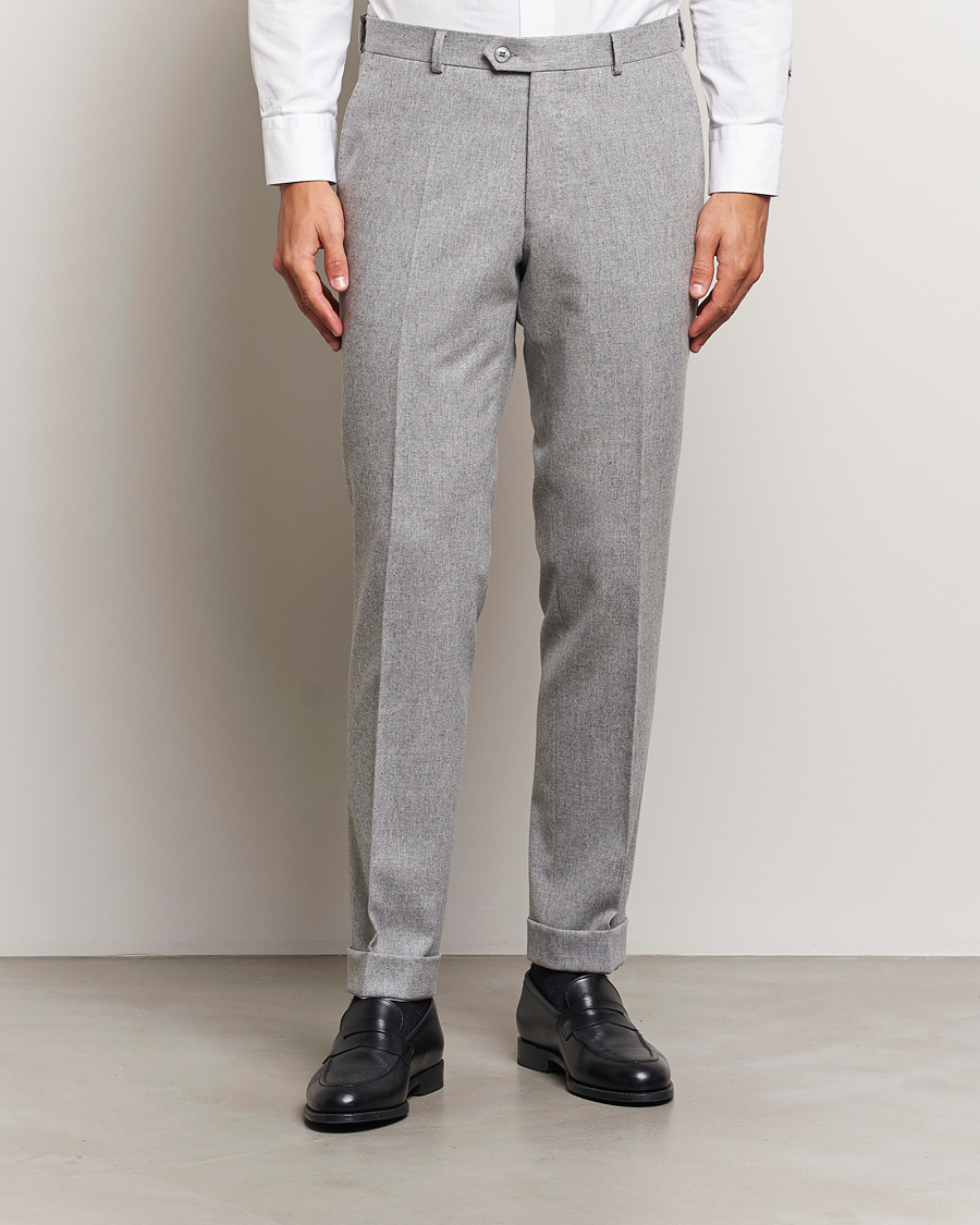 Herre |  | Oscar Jacobson | Denz Turn Up Flannel Trousers Light Grey Melange