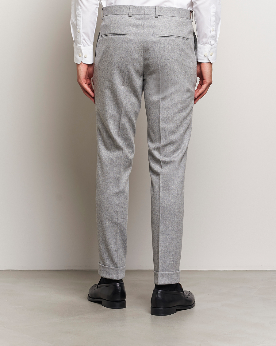 Herre | Bukser | Oscar Jacobson | Denz Turn Up Flannel Trousers Light Grey Melang