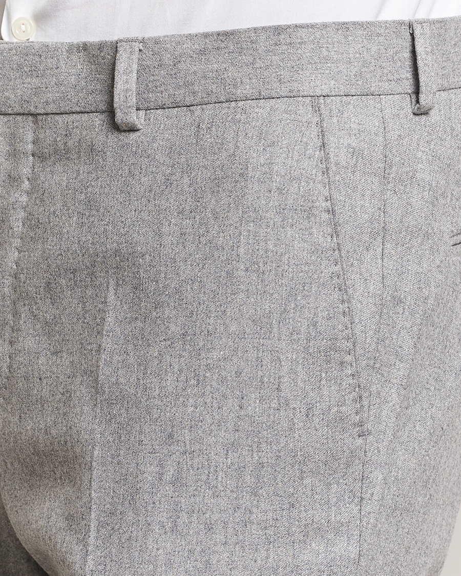 Herre | Bukser | Oscar Jacobson | Denz Turn Up Flannel Trousers Light Grey Melang