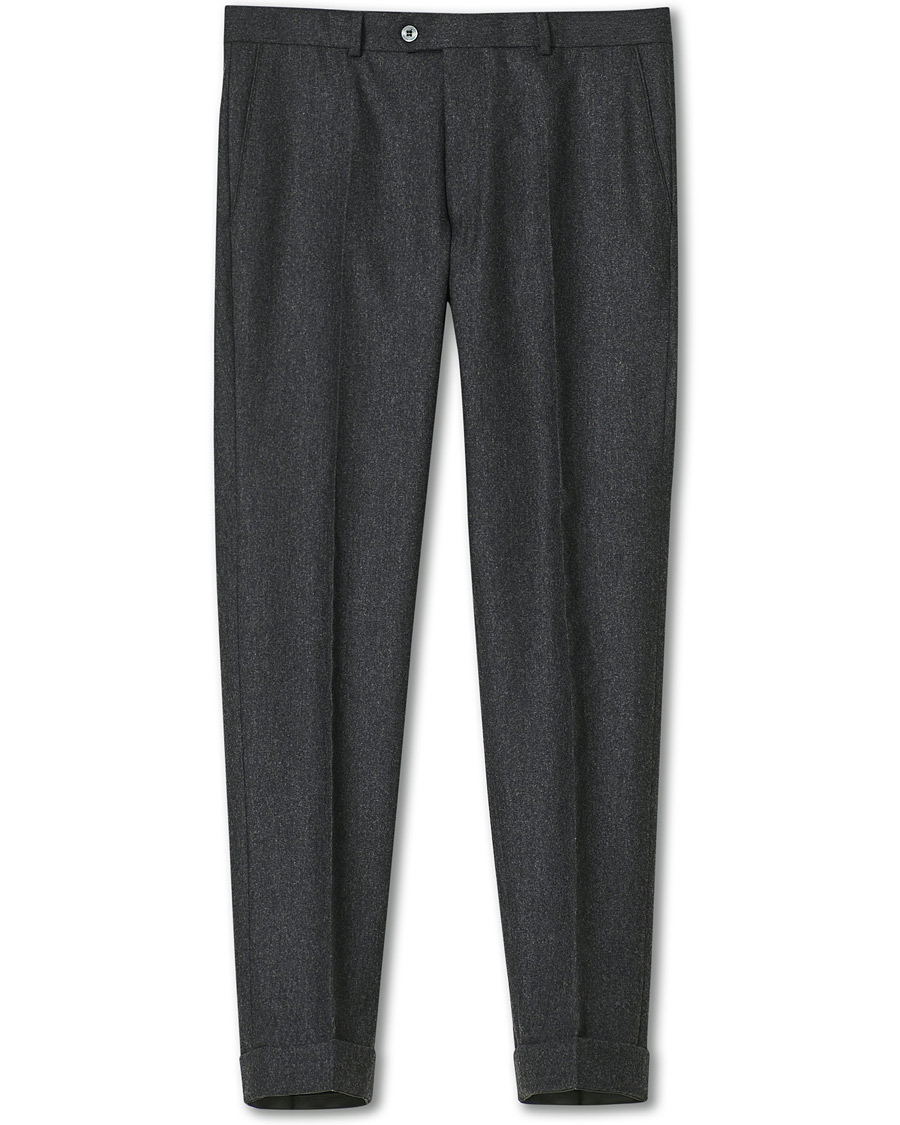 Herre | Bukser | Oscar Jacobson | Denz Turn Up Flannel Trousers Charcoal