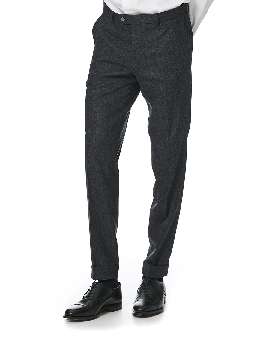 Herre | Bukser | Oscar Jacobson | Denz Turn Up Flannel Trousers Charcoal