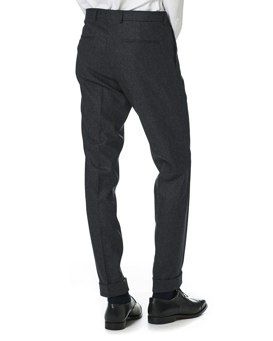 Herre | Bukser | Oscar Jacobson | Denz Turn Up Flannel Trousers Charcoal