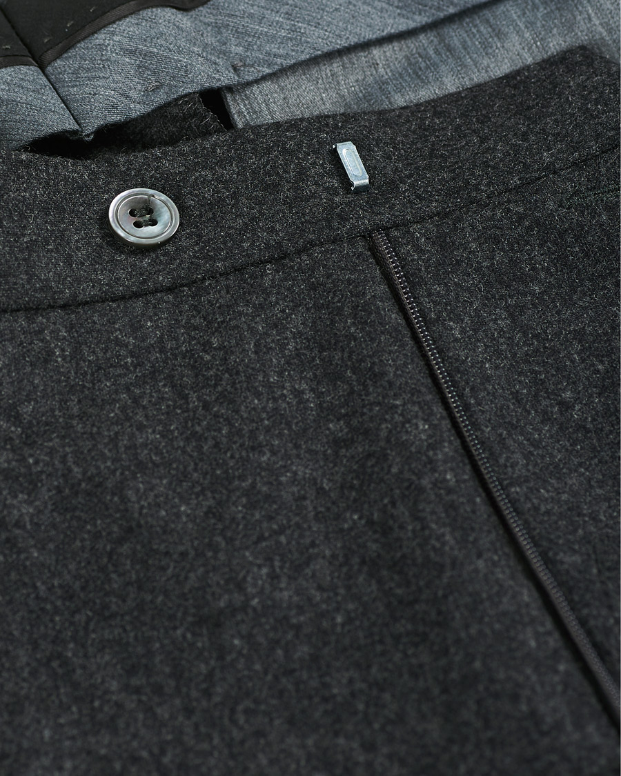 Herre | Bukser | Oscar Jacobson | Denz Turn Up Flannel Trousers Charcoal