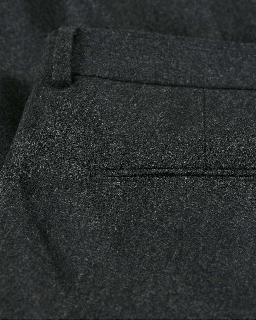 Herre | Bukser | Oscar Jacobson | Denz Turn Up Flannel Trousers Charcoal