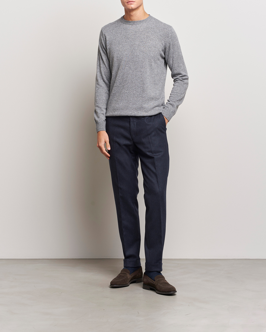 Herre | Bukser | Oscar Jacobson | Denz Turn Up Flannel Trousers Navy Melange