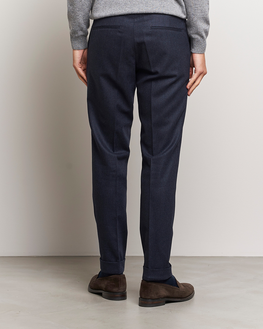 Herre | Bukser | Oscar Jacobson | Denz Turn Up Flannel Trousers Navy Melange