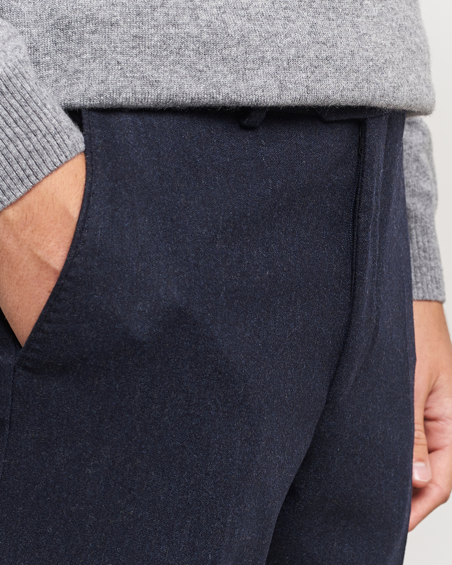 Herre | Bukser | Oscar Jacobson | Denz Turn Up Flannel Trousers Navy Melange