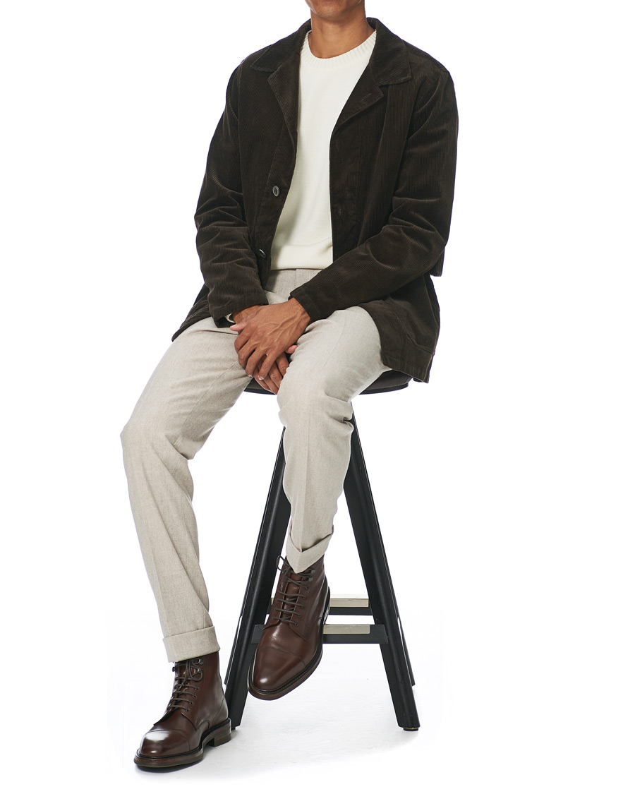 Herre | Klær | Oscar Jacobson | Denz Turn Up Flannel Trousers Beige