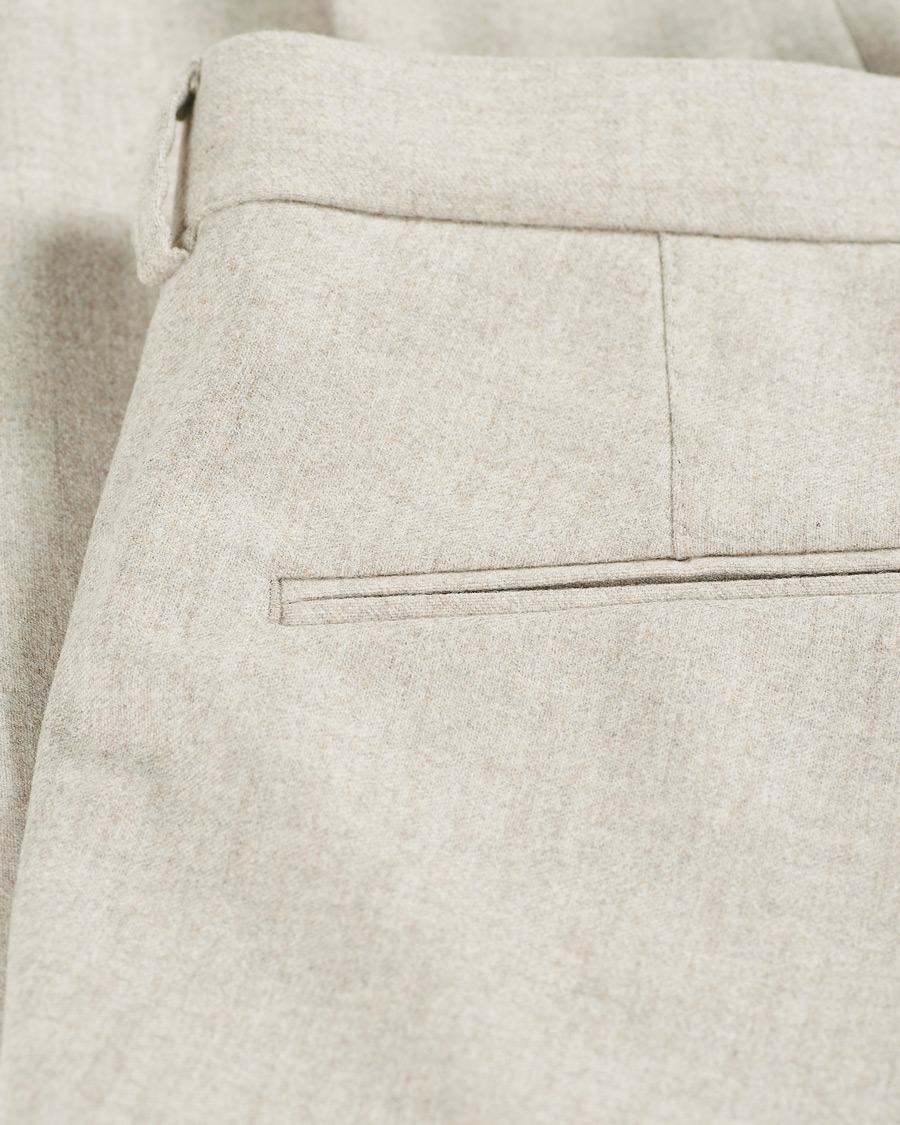 Herre | Bukser | Oscar Jacobson | Denz Turn Up Flannel Trousers Beige