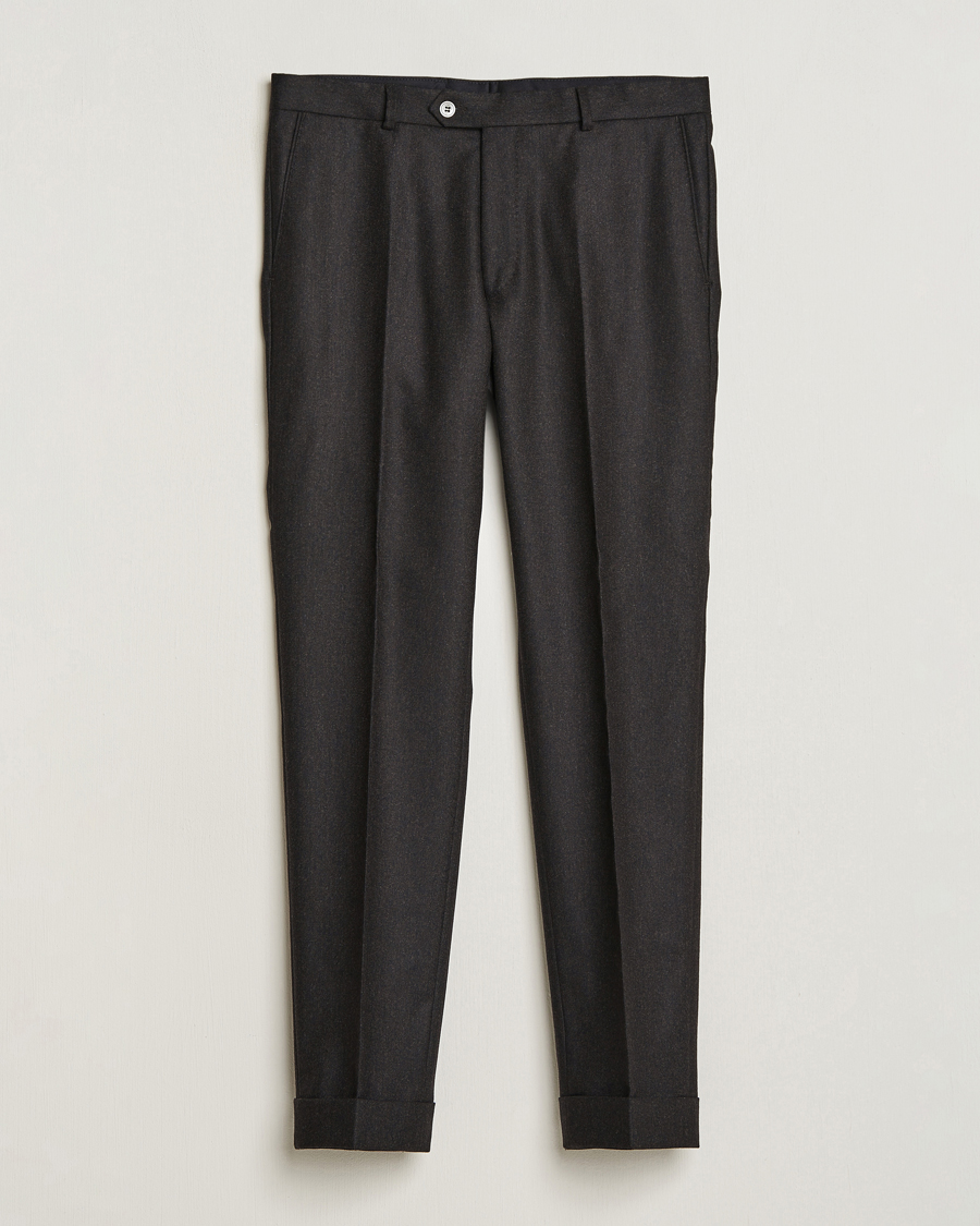 Herre | Bukser | Oscar Jacobson | Denz Turn Up Flannel Trousers Brown Melange