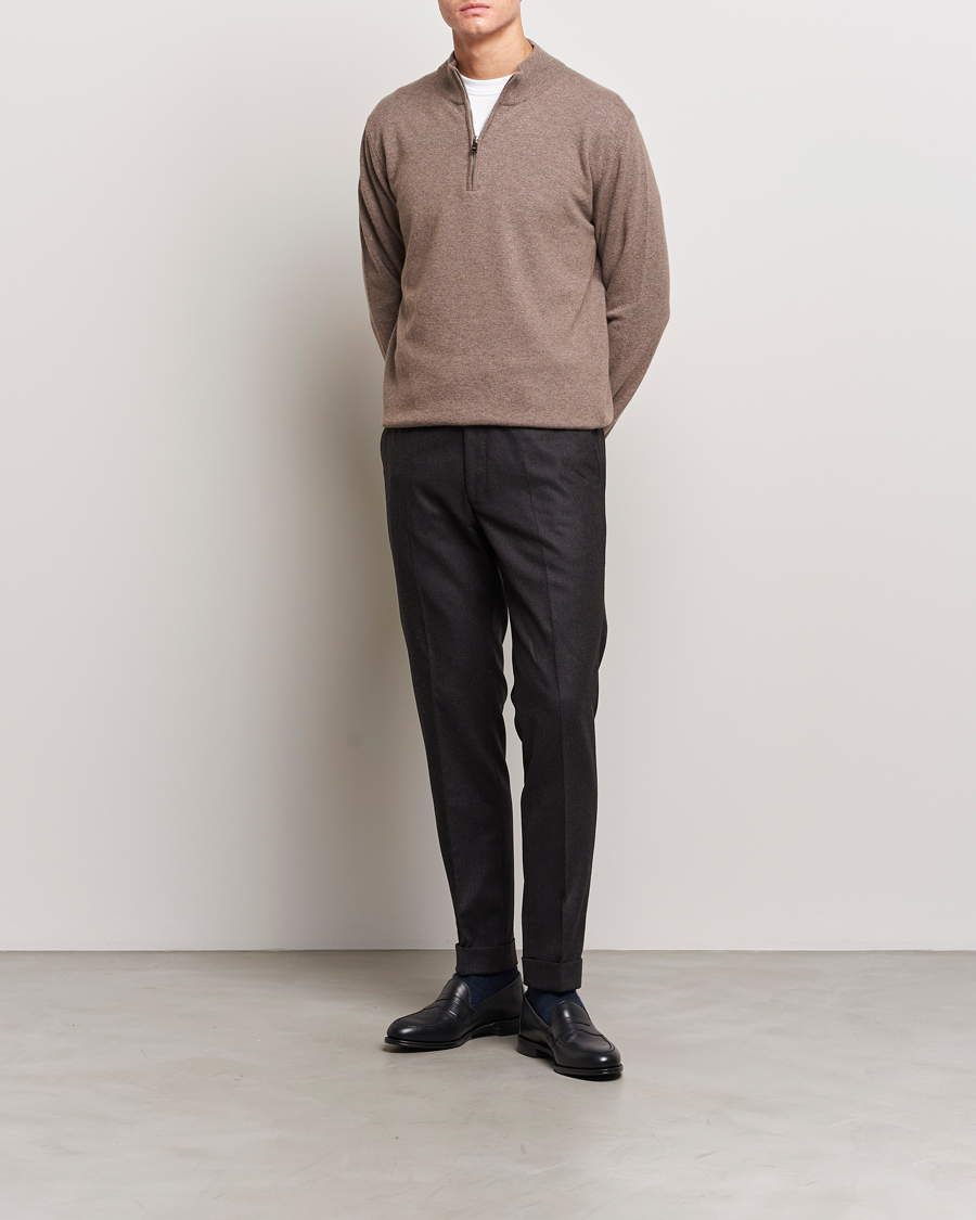 Herre | Bukser | Oscar Jacobson | Denz Turn Up Flannel Trousers Brown Melange