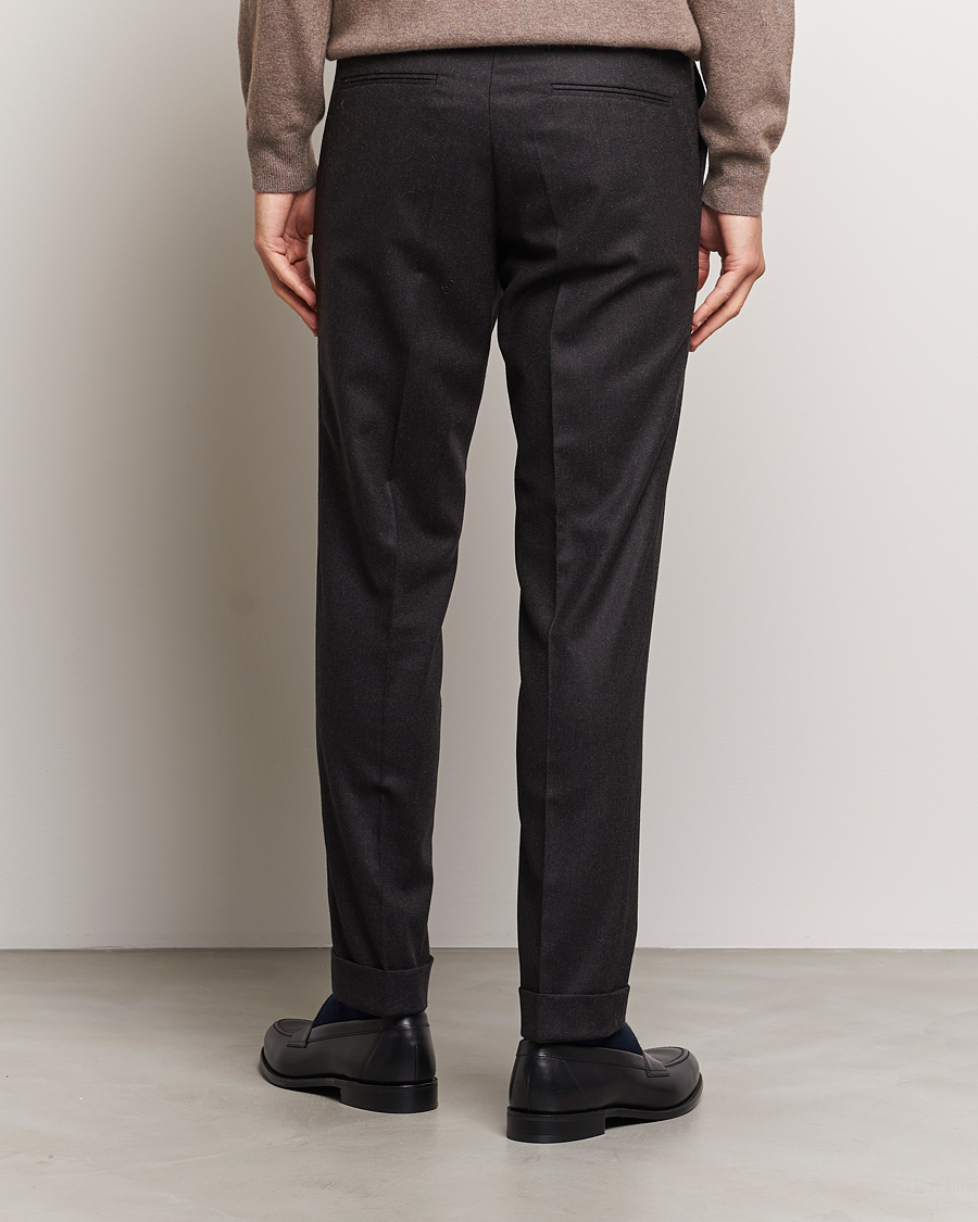 Herre | Bukser | Oscar Jacobson | Denz Turn Up Flannel Trousers Brown Melange