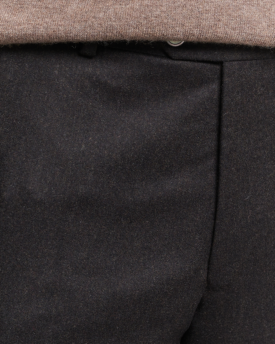 Herre | Bukser | Oscar Jacobson | Denz Turn Up Flannel Trousers Brown Melange